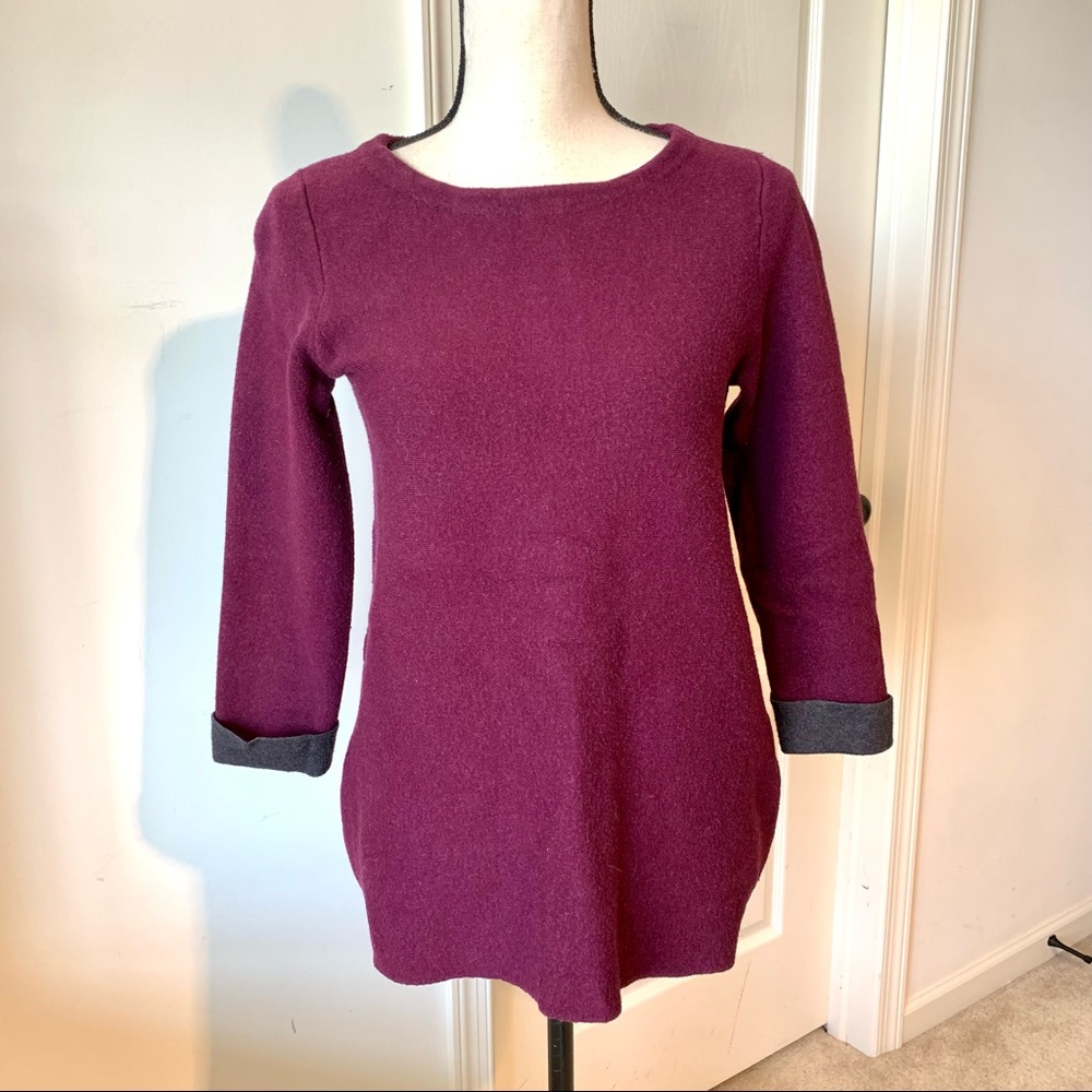 NANETTE LEPORE Wool Blend Contrasting Cuff Zippered Hem Sweater—SZ. Small